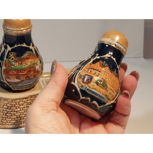 Deutschland Salt Pepper cruet set Shakers with tray Porcelain Germany Castles - Picture 7 of 10